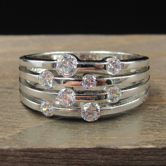 Jewelry - Size 7.75 Sterling Silver Bright Cubic Zirconia Band Ring